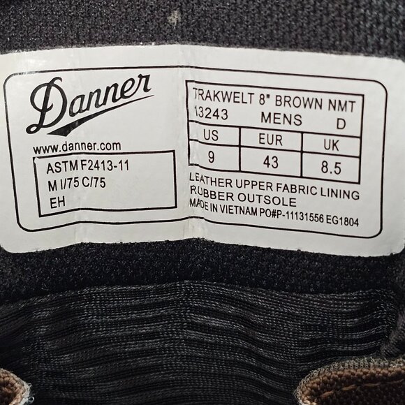 DANNER Trakwelt 8" Waterproof Leather Safety Boots Brown 13243 Men's Size 9D EUC - Picture 14 of 14